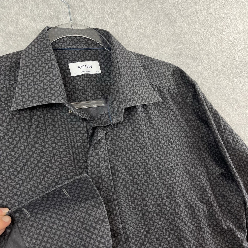 Eton Shirt Mens 16.5‎ 42 L Geometric Contemporary Button Down Cotton French Cuff